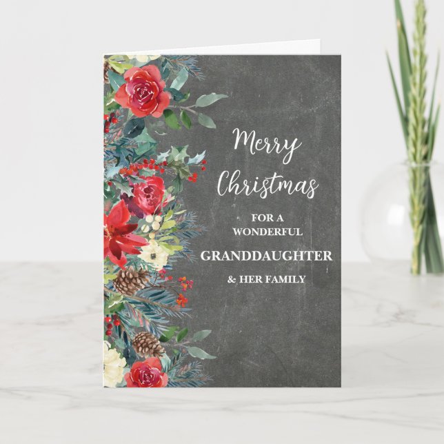 Rustic Flowers Granddaughter & Family Christmas Card (Front)