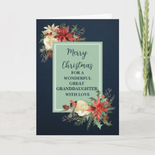 Rustic Flowers Great Granddaughter Merry Christmas Card