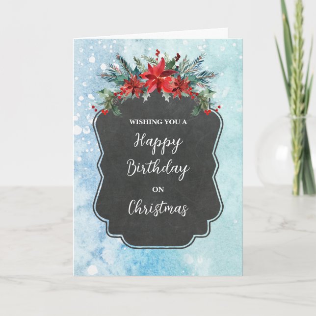 Rustic Flowers Happy Birthday on Christmas Card (Front)