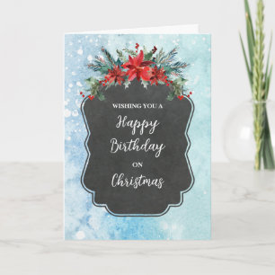 Rustic Flowers Happy Birthday on Christmas Card