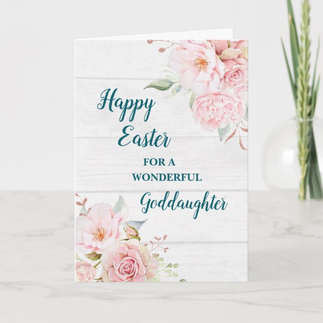 Rustic Flowers Happy Easter Goddaughter Holiday Card (Front)