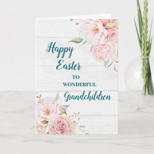 Rustic Flowers Happy Easter Grandchildren Holiday Card