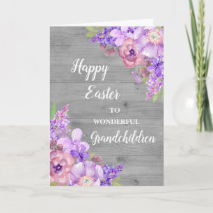 Rustic Flowers Happy Easter Grandchildren Holiday Card