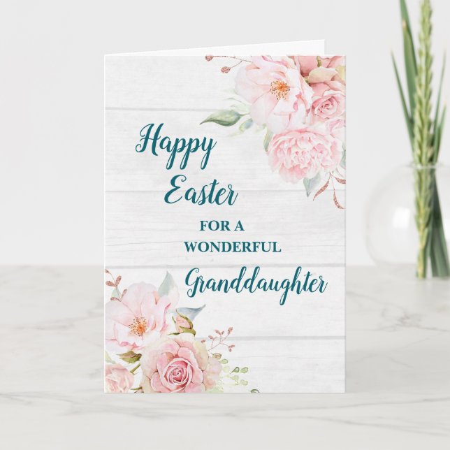 Rustic Flowers Happy Easter Granddaughter Holiday Card (Front)