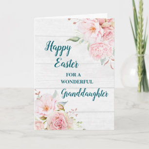 Rustic Flowers Happy Easter Granddaughter Holiday Card