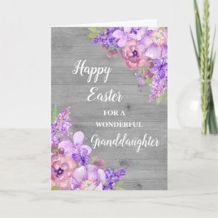 Rustic Flowers Happy Easter Granddaughter Holiday Card