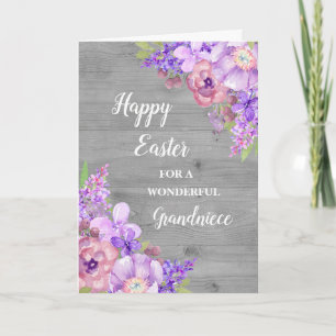 Rustic Flowers Happy Easter Grandniece Holiday Card