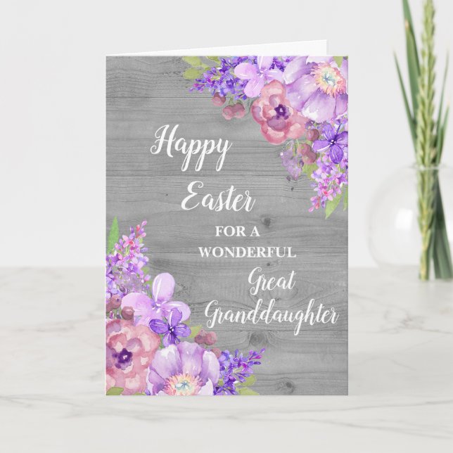 Rustic Flowers Happy Easter Great  Granddaughter Holiday Card (Front)