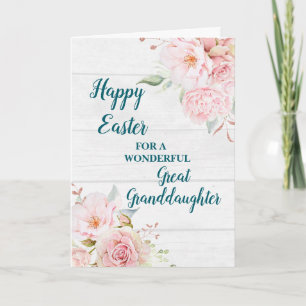 Rustic Flowers Happy Easter Great Granddaughter Holiday Card