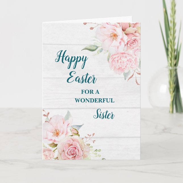 Rustic Flowers Happy Easter Sister Holiday Card (Front)
