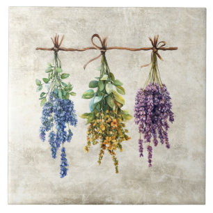 Rustic Flowers Herbs with Twine Design Tile