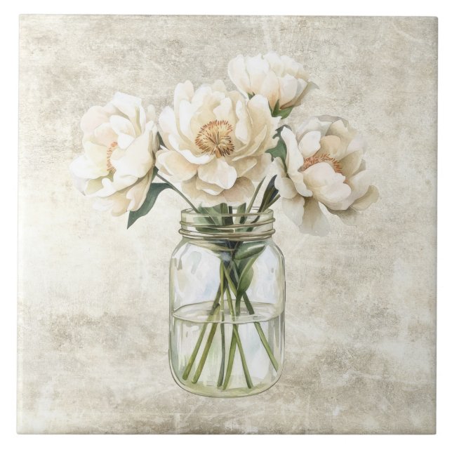 Rustic Flowers in Vintage Jar  Tile (Front)