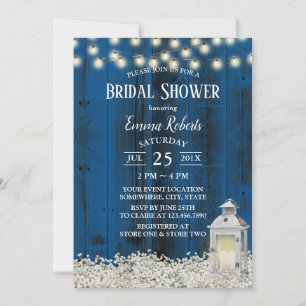 Rustic Flowers & Lantern Blue Barn Bridal Shower Invitation