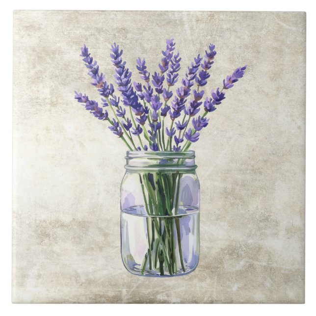 Rustic Flowers Lavender in Vintage Jar  Tile (Front)