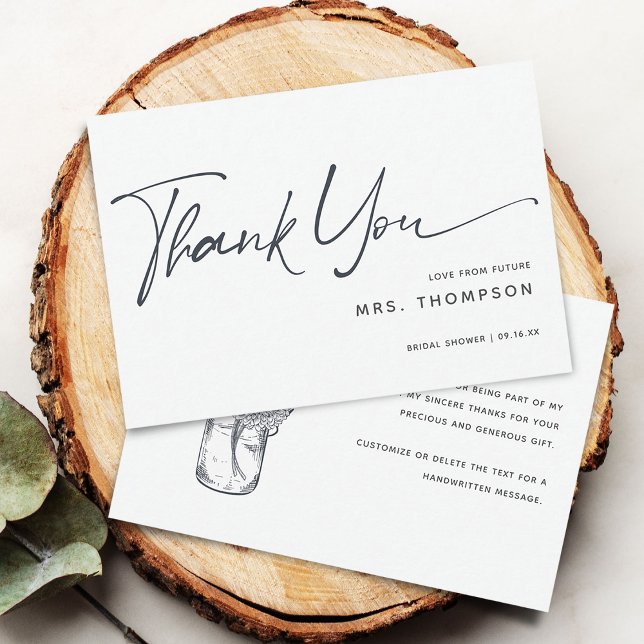 Rustic Flowers Minimal Modern Script Bridal Shower Thank You Card (Rustic Flowers Minimal Modern Script Bridal Shower Thank You Card)