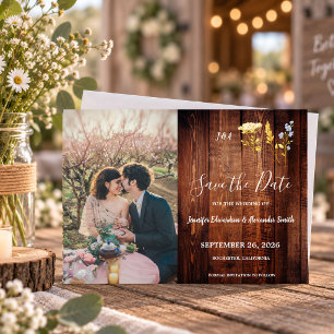 Rustic flowers monogrammed photo Save the Date Invitation