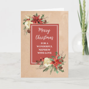 Rustic Flowers Nephew Merry Christmas Card