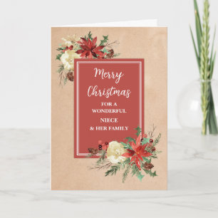 Rustic Flowers Niece & Family Merry Christmas Card