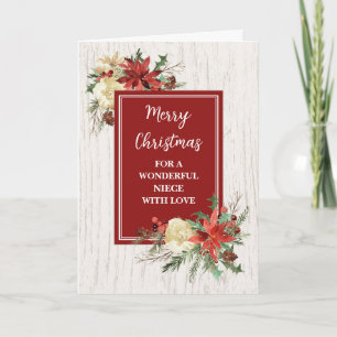 Rustic Flowers Niece Merry Christmas Card