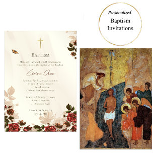 Rustic Flowers Orthodox Baptism Invitation