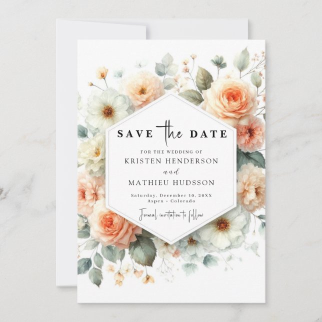  Rustic Flowers Peach Wedding  Save The Date (Front)