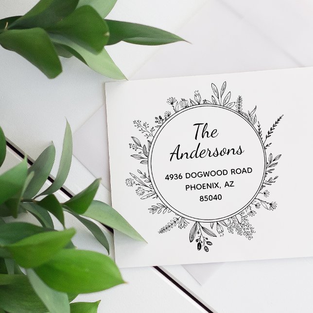 Rustic Flowers Round Custom Return Address Stamp (Creator Uploaded)