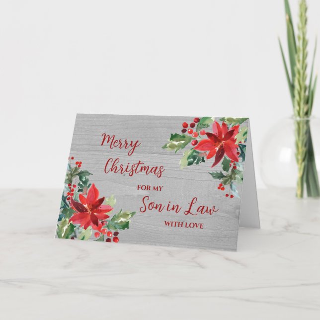 Rustic Flowers Son in Law Merry Christmas Card (Front)