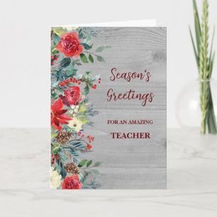 Rustic Flowers Teacher Christmas Holiday Card