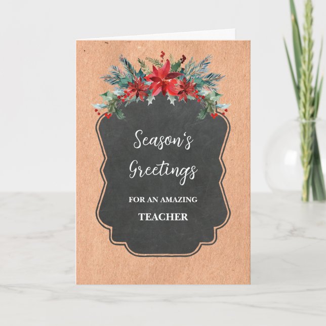 Rustic Flowers Teacher Christmas Holiday Card (Front)