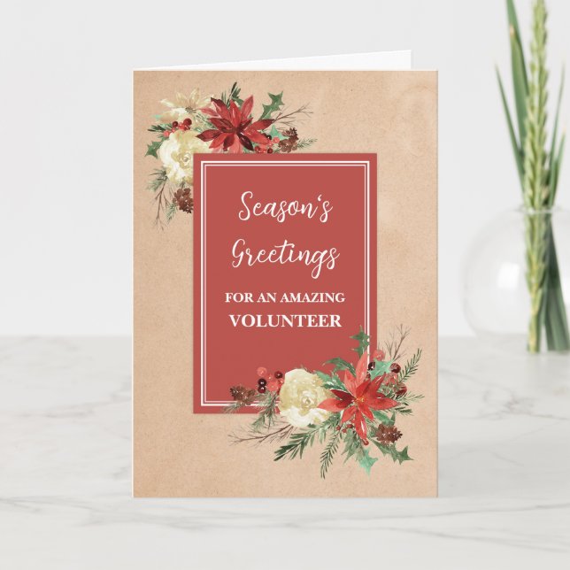 Rustic Flowers Volunteer Christmas Holiday Card (Front)