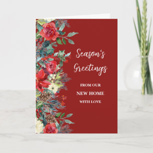 Rustic Flowers We've Moved New Address Christmas Card