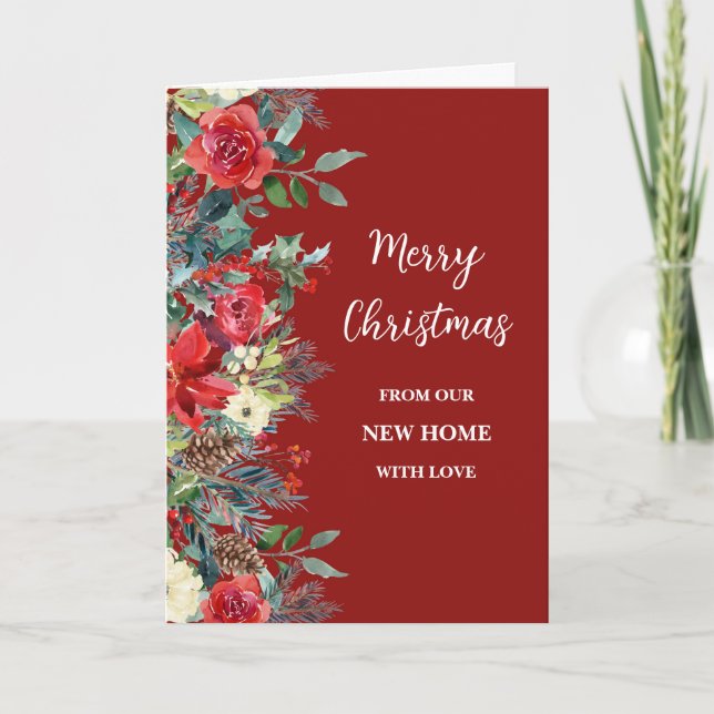 Rustic Flowers We've Moved New Address Christmas Card (Front)