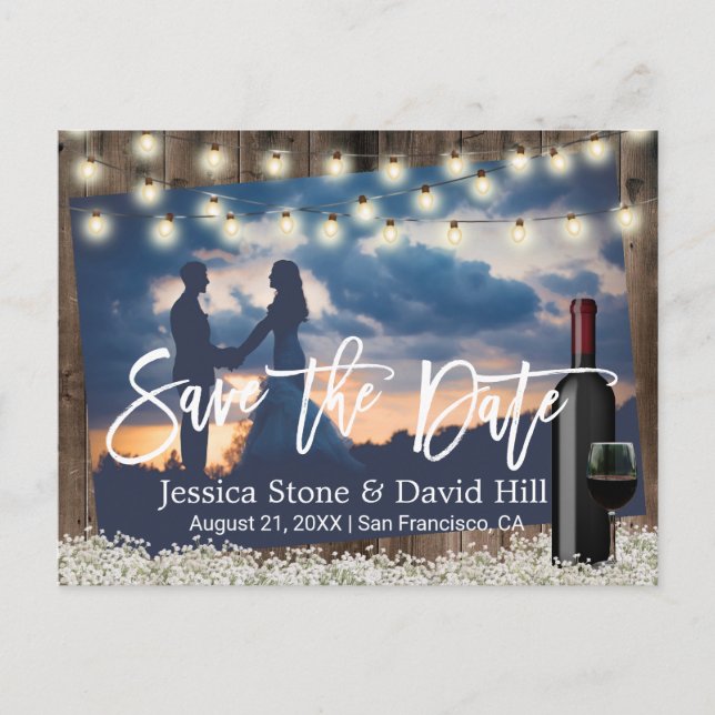 Rustic Flowers Wine Wedding Photo Save the Date Announcement Postcard (Front)