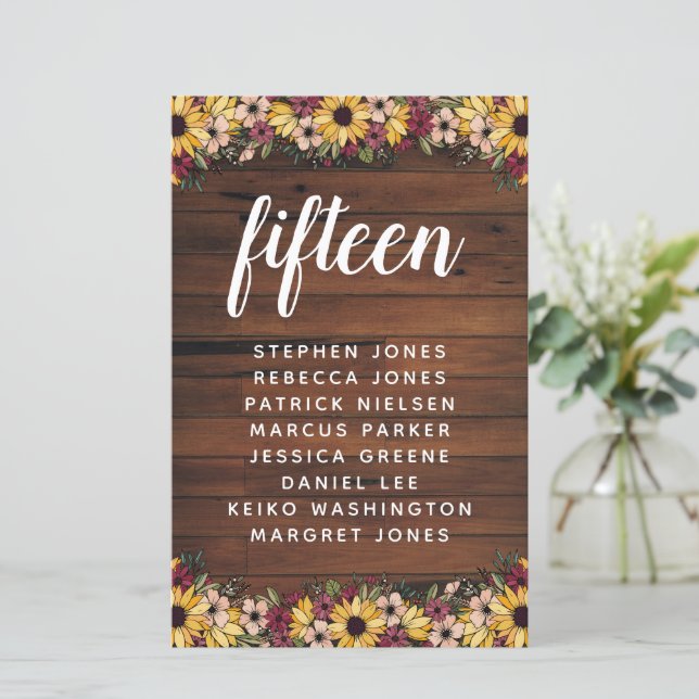 Rustic Flowers Wood Table Number Guest Name Budget (Standing Front)