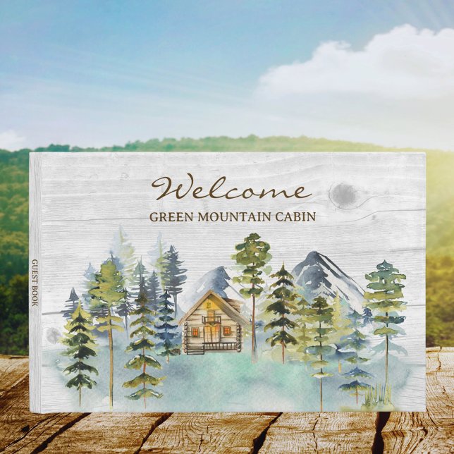 Rustic Foggy Forest Mountain Cabin Guest Book (In situ)
