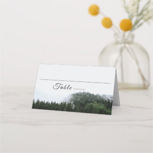 Rustic Foggy Pine Trees Rain Forest Wedding Place Card