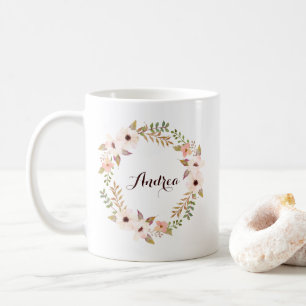 Rustic Foliage and Floral Wreath Personalised Mug