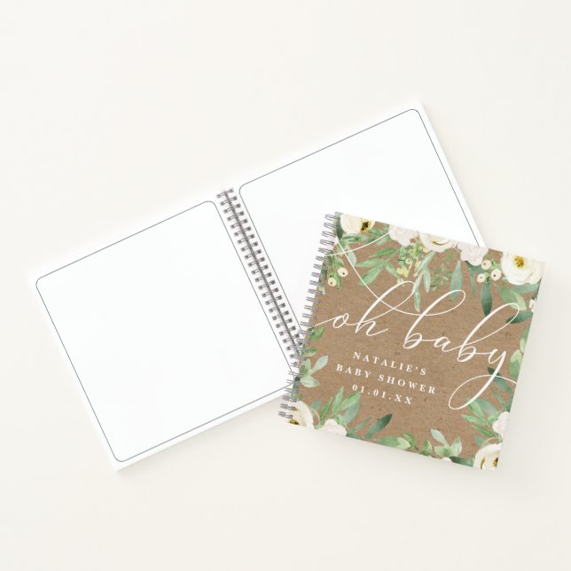 Rustic Foliage and White Baby Shower Guest Book (Inside)
