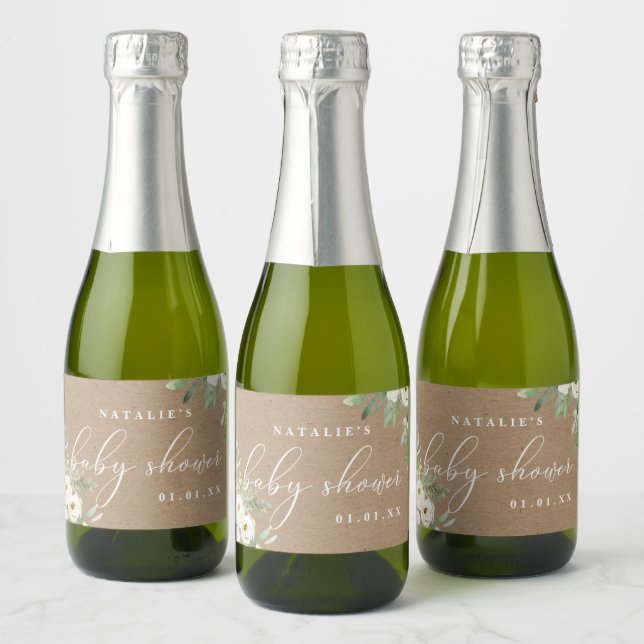 Rustic Foliage and White Mini Sparkling Wine Label (Bottles)
