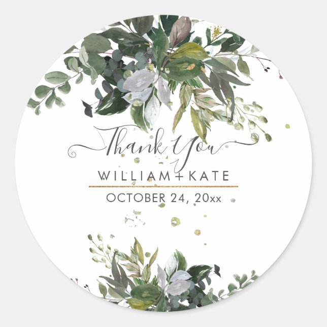Rustic Foliage Blue Gum Eucalyptus Thank You Classic Round Sticker (Front)
