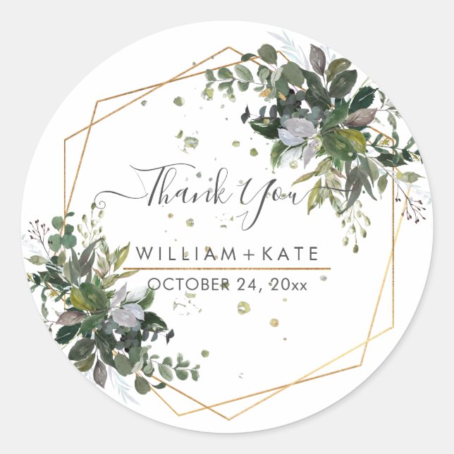Rustic Foliage Blue Gum Eucalyptus Thank You Classic Round Sticker (Front)