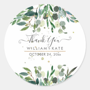 Rustic Foliage Blue Gum Eucalyptus Thank You Classic Round Sticker