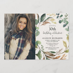 Rustic foliage fall any age adult birthday photo invitation