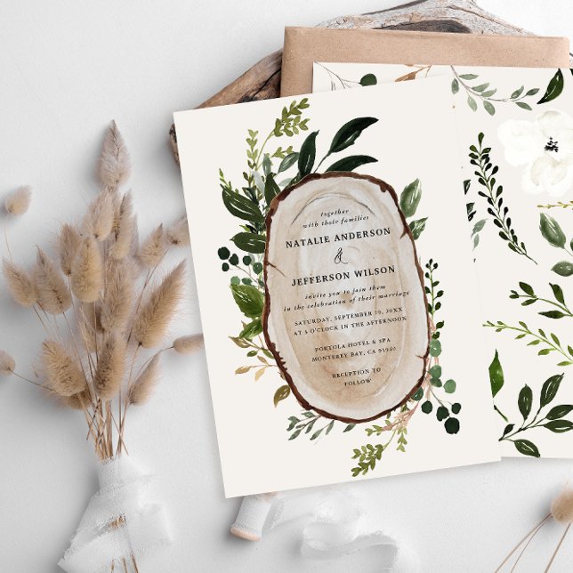 Rustic Foliage Farmhouse Elegant Botanical Wedding Invitation (Modern rustic elegant botanical)
