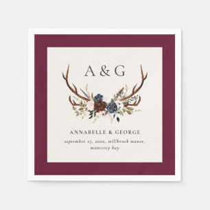 Rustic foliage, floral and stag wedding party napkin