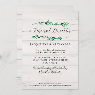 Rustic Foliage Greenery Watercolor White Wood Invitation
