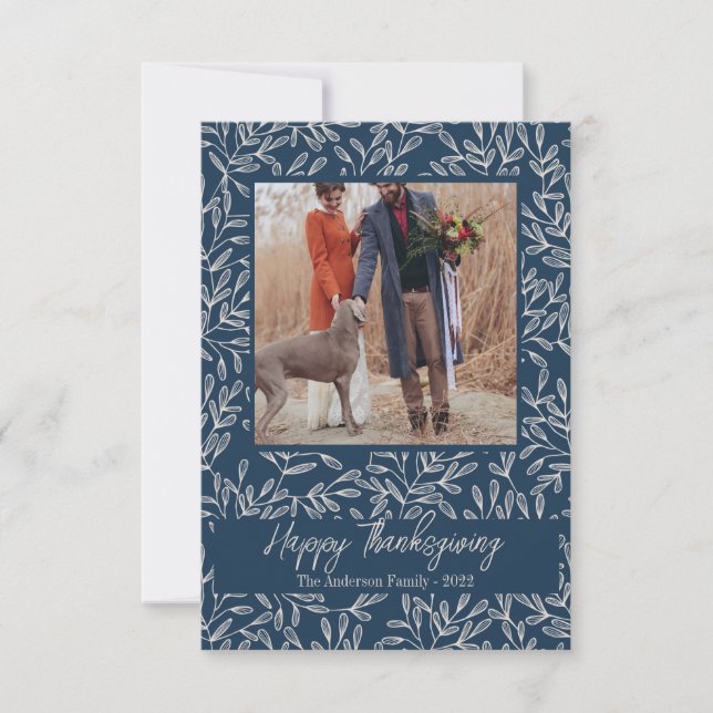  Rustic Foliage Happy Thanksgiving Photo Family Thank You Card (Front)