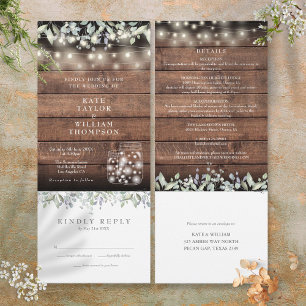 Rustic Foliage Mason Jars All In One Wedding Invitation
