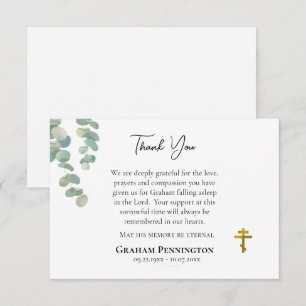 Rustic Foliage Orthodox Christian Funeral Thank You Card