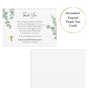 Rustic Foliage Orthodox Christian Funeral Thank You Card